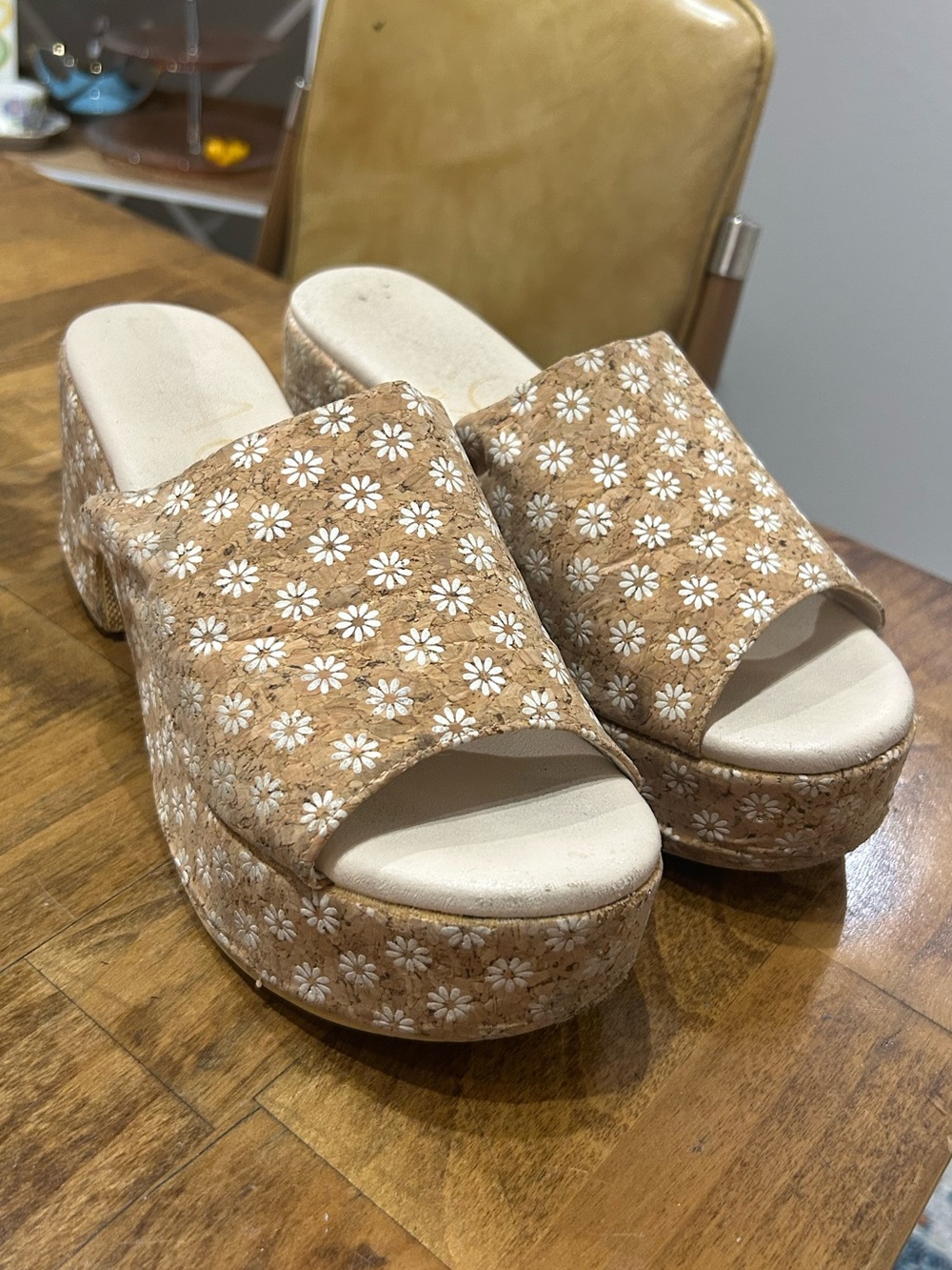 Cork daisy Platform Slide Sandals